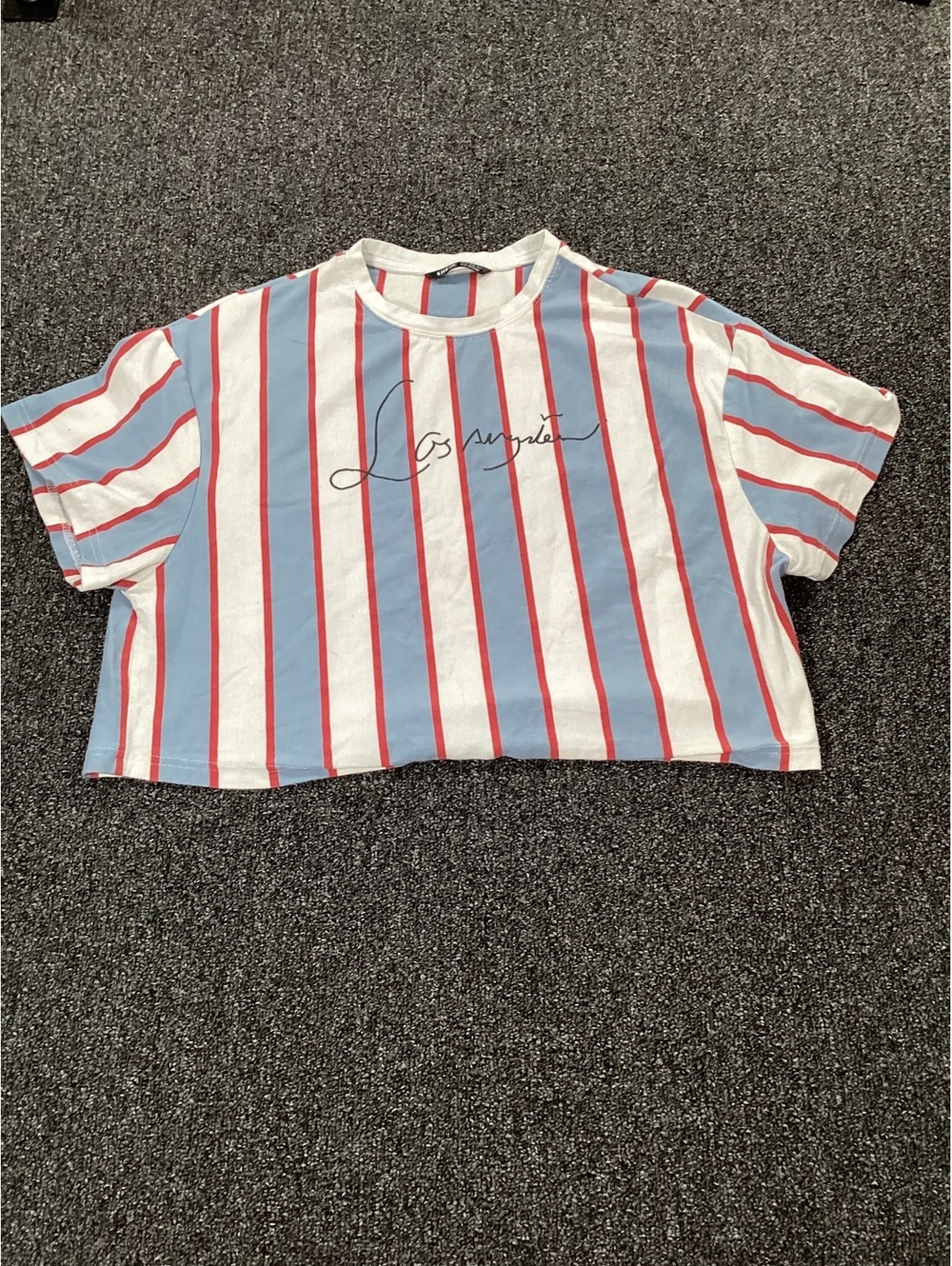 SHEIN Los Angeles Striped Cropped T-Shirt